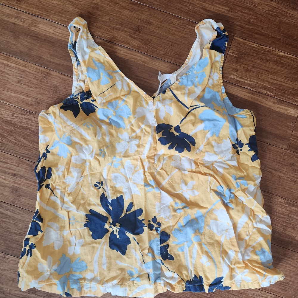 Time and Tru Yellow and Blue Floral Tank Top